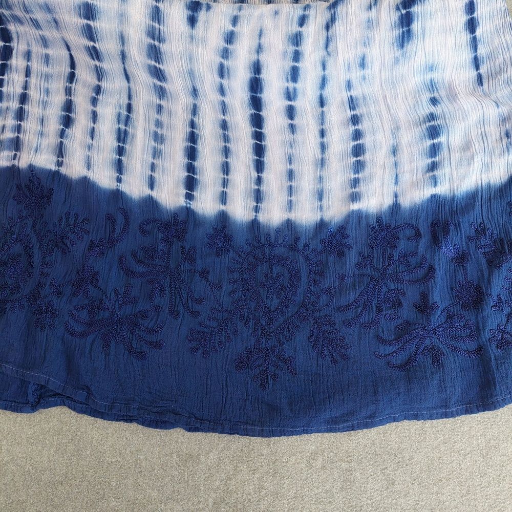 Raya Sun Boho Tie Dye Embroidered Smocked Mini Dress XL Blue White Cotton - Picture 3 of 7